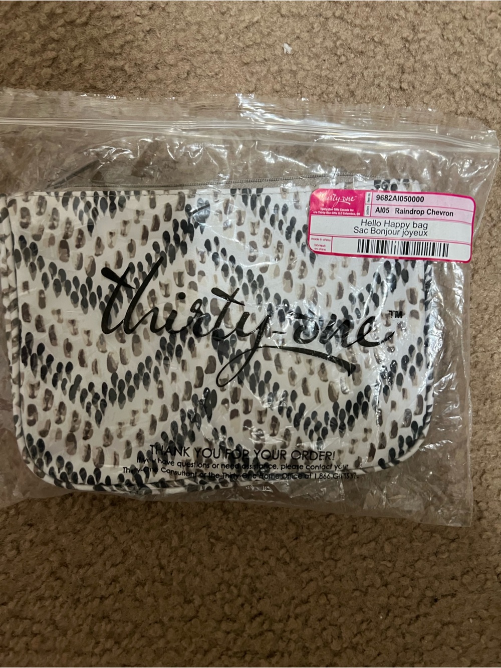 Thirty-One Hello Happy Cosmetic Bag  Set Raindrop Chevron